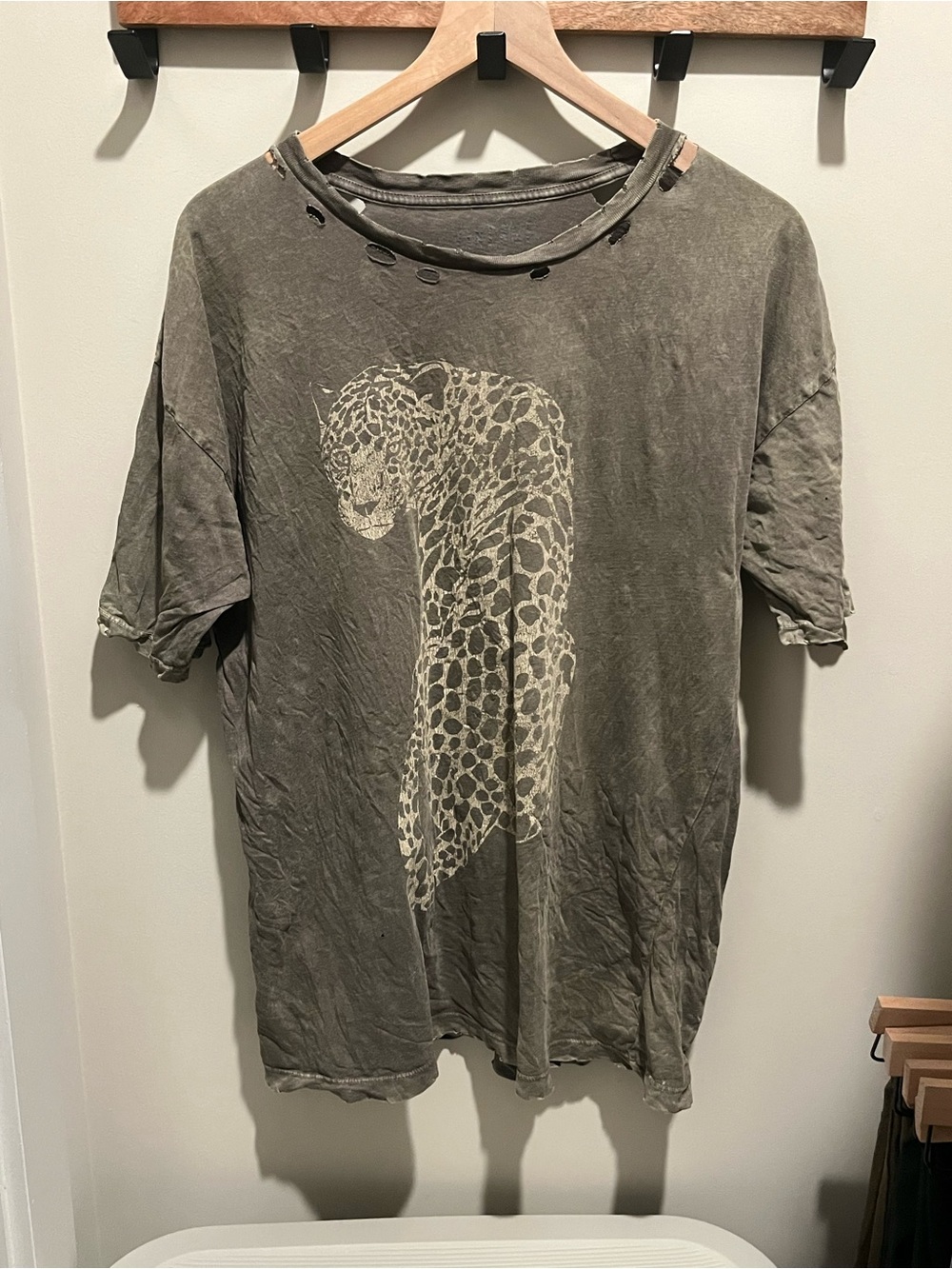 Women’s Distressed Graphic Tee with Leopard Graphic